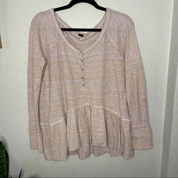 We the Free Free People Pink Coastline Peplum Long Sleeve Ruffle Hem Sweater Med - Picture 3 of 11